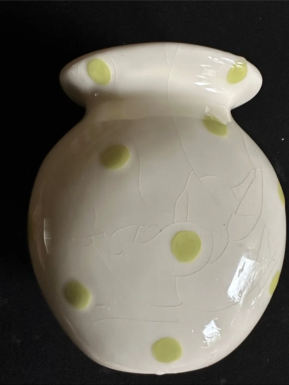 Pottery Barn Cream Ceramic Vase with Lime Dot Detail. Vintage - Picture 5 of 6
